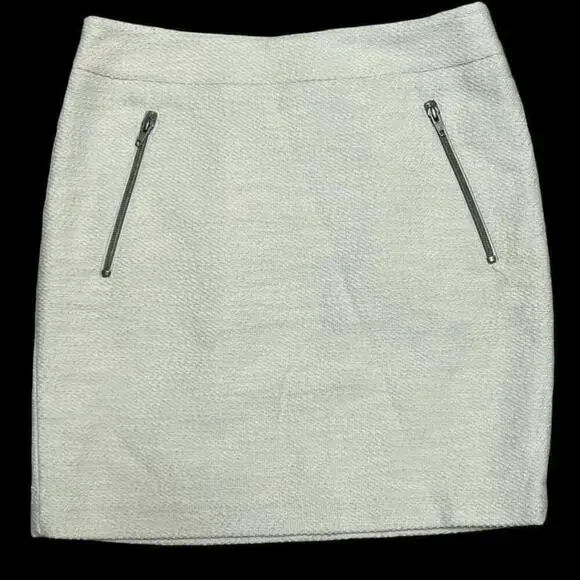Ann Taylor Women's Ivory Cotton Mini Pencil Zipper Detailed Career Skirt Size 2 - Picture 11 of 12